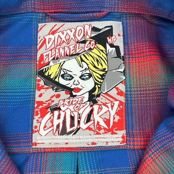 Dixxon Bride of Chucky Womens Plaid Flannel Shirt Small Horror Graphic Button Up - Picture 2 of 11